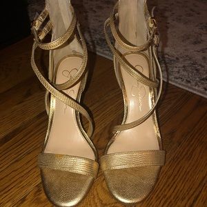Jessica Simpson gold open toe high heels!